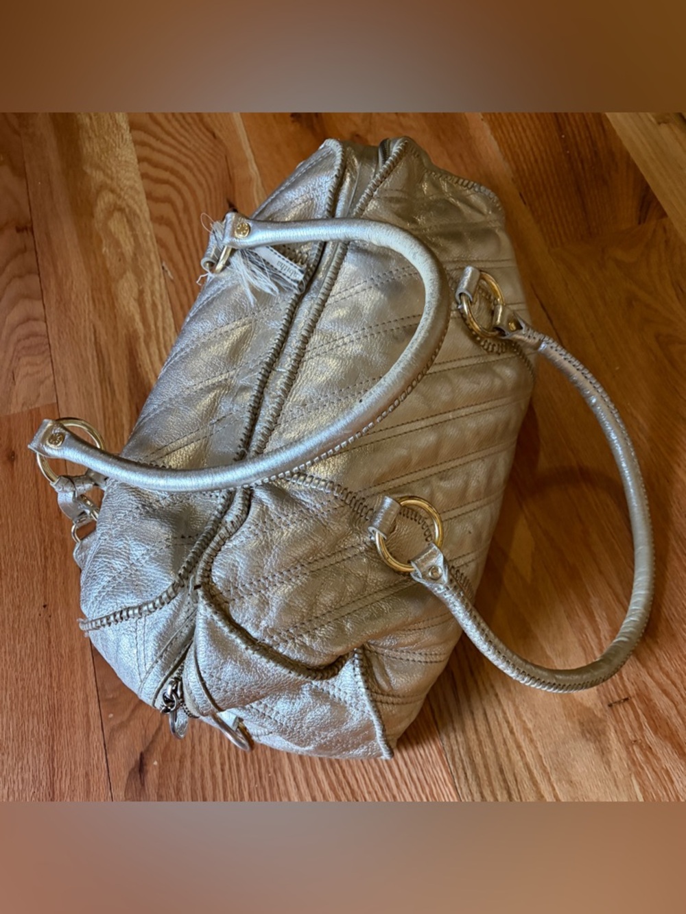 Tabitha Metallic Gold Quilted Satchel Leather - Picture 3 of 6